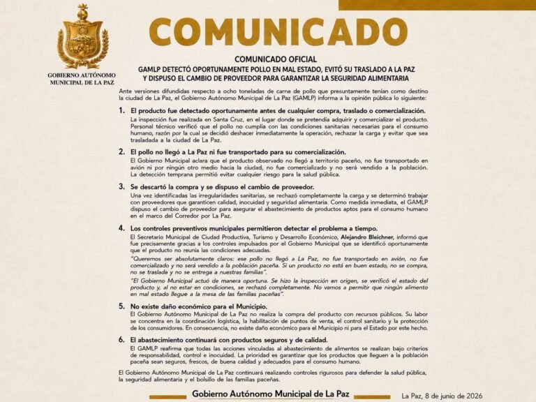 Gobierno Autonomo Municipal de La Paz detectó oportunamente pollo en mal estado, evitó su traslado a La Paz