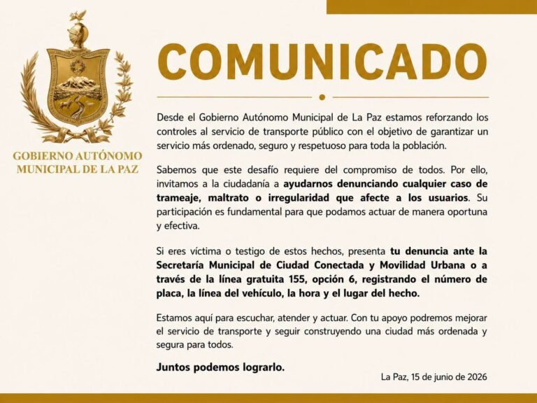 La Paz adelanta controles al transporte público y habilita la Línea 155 para recibir denuncias ciudadanas por trameajes y maltratos
