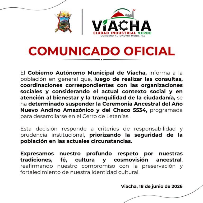 El Gobierno Autónomo Municipal de Viacha suspende la celebración del Año Nuevo Andino Amazónico y del Chaco 5534