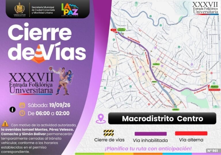 La Paz: desde las 06.00 de este sábado cerrarán vías por la Entrada Universitaria
